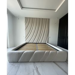 Zestaw łóżka tapicerowanego EUROPA z przeszyciami 160x200cm z panelami ściennymi FALA