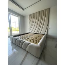 Zestaw łóżka tapicerowanego EUROPA z przeszyciami 160x200cm z panelami ściennymi FALA