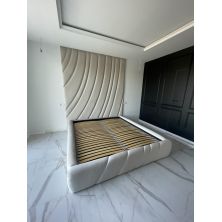 Zestaw łóżka tapicerowanego EUROPA z przeszyciami 160x200cm z panelami ściennymi FALA