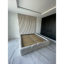 Zestaw łóżka tapicerowanego EUROPA z przeszyciami 160x200cm z panelami ściennymi FALA
