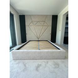 Zestaw łóżka tapicerowanego EUROPA 160x200cm z panelami ściennymi DIAMOND z listwami dekoracyjnymi