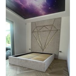 Zestaw łóżka tapicerowanego EUROPA 160x200cm z panelami ściennymi DIAMOND z listwami dekoracyjnymi