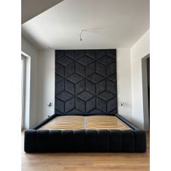 Zestaw łóżka tapicerowanego BUBBLE 160x200cm z panelami ściennymi ROMBO
