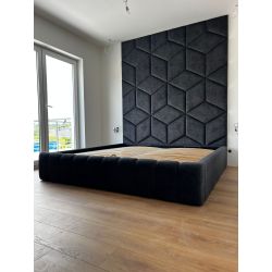 Zestaw łóżka tapicerowanego BUBBLE 160x200cm z panelami ściennymi ROMBO