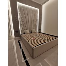 Zestaw łóżka tapicerowanego EUROPA 160x200cm z panelami ściennymi FRACTALO