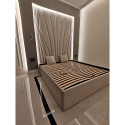 Zestaw łóżka tapicerowanego EUROPA 160x200cm z panelami ściennymi FRACTALO