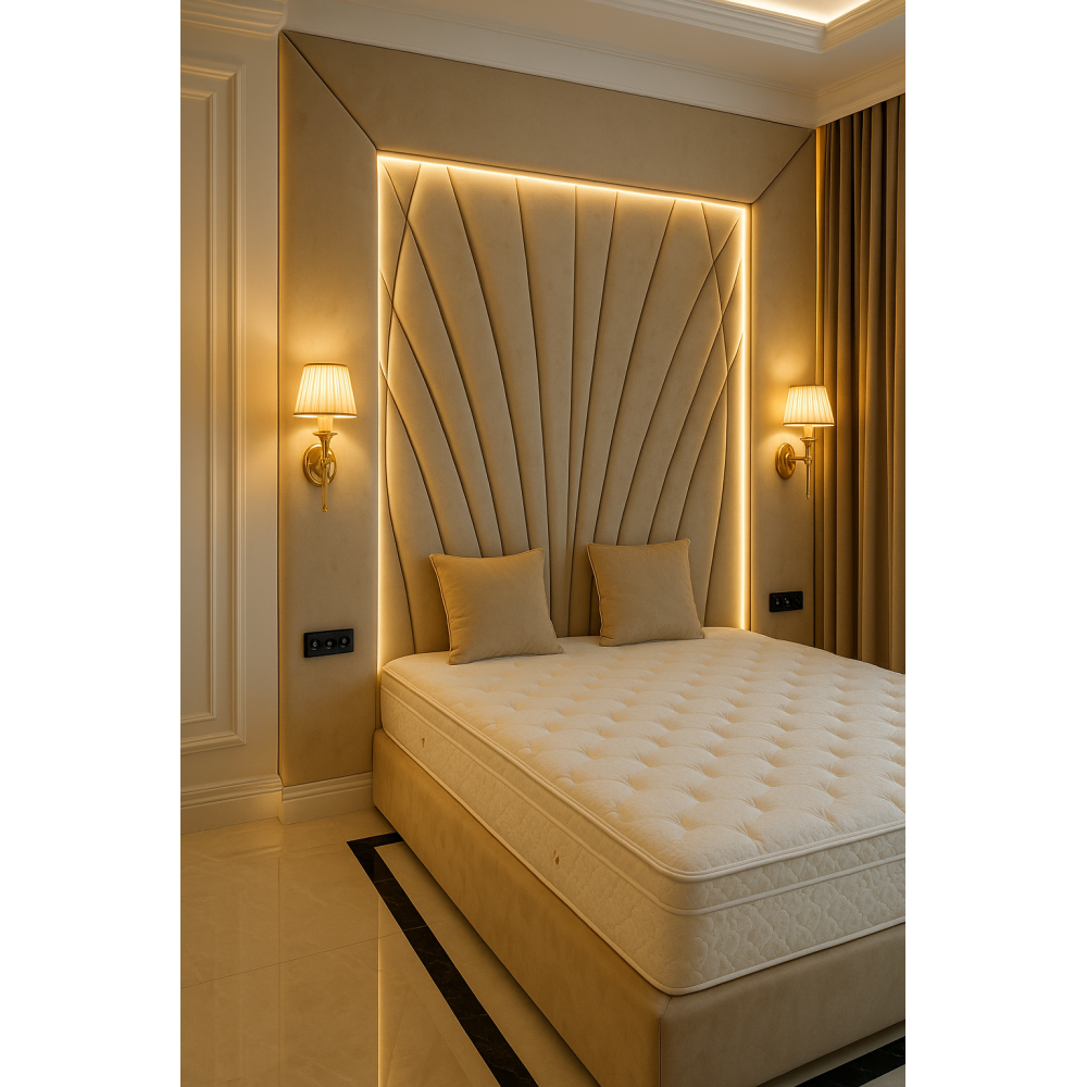 Zestaw łóżka tapicerowanego EUROPA 160x200cm z panelami ściennymi FRACTALO