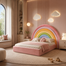 łóżeczko rainbow z zagłówkiem tęczy pastelowe kolory różowy