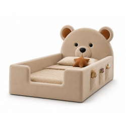Łóżeczko dziecięce tapicerowane teddy mini z zagłówkiem misia - miś - dla dzieci od 2 lat