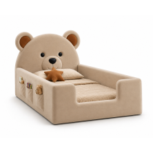 Łóżeczko dziecięce tapicerowane teddy mini z zagłówkiem misia - miś - dla dzieci od 2 lat