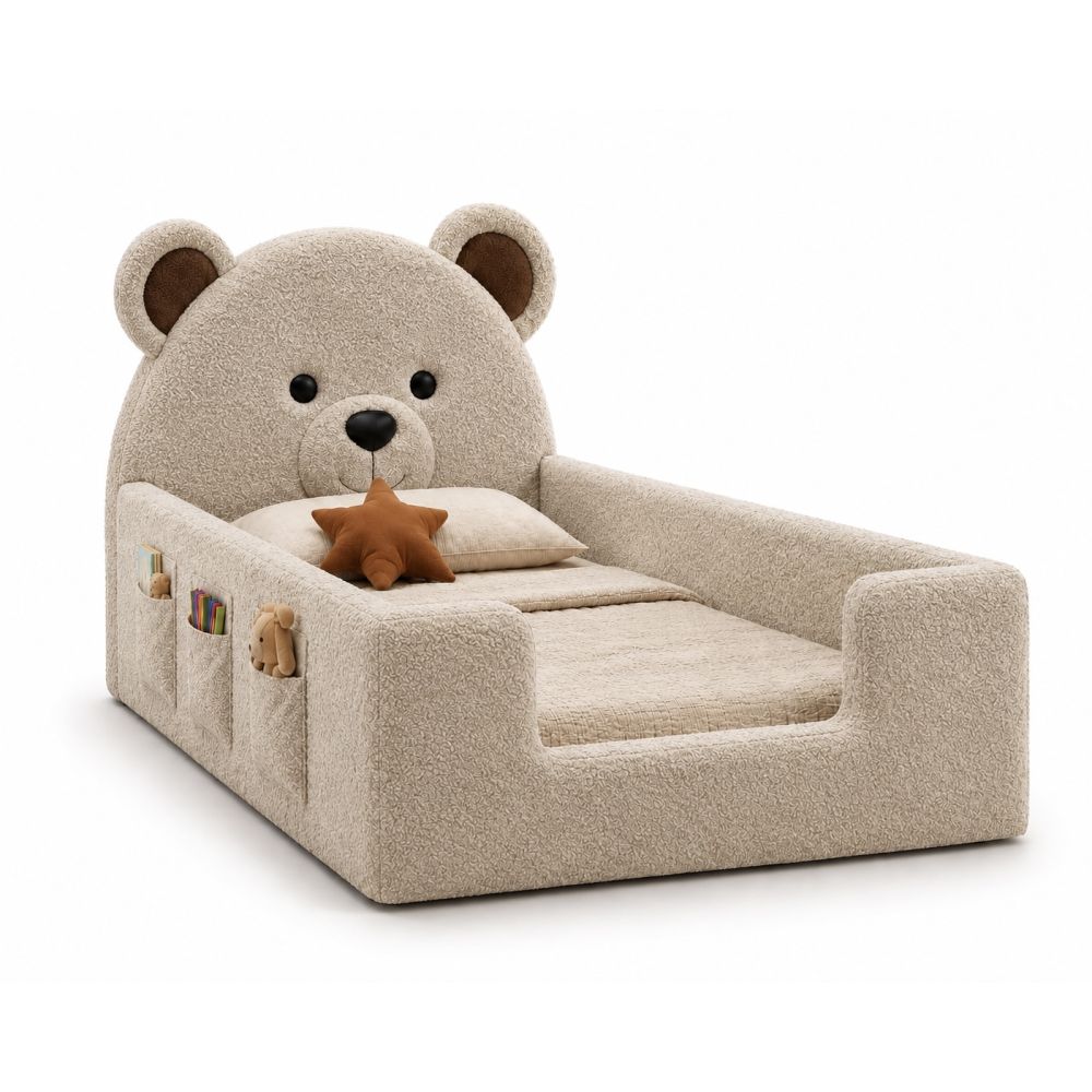 Łóżeczko dziecięce tapicerowane teddy mini z zagłówkiem misia - miś - dla dzieci od 2 lat