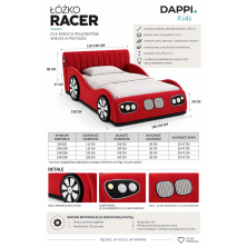 Łóżko dziecięce RACER - tapicerowane łóżko samochód